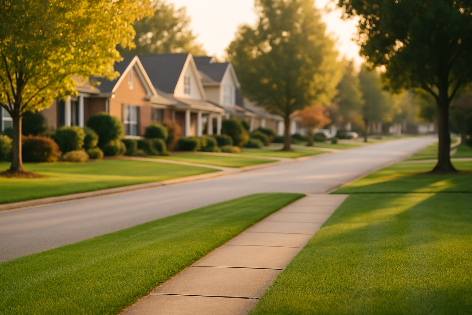 Greenville SC neighborhood with manicured lawns and trees